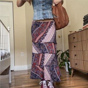 Sara Michelle Paisley Maxi Skirt - Red and Blue